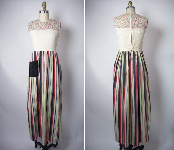 1930s Cotton Day Dress Mixed Prints, Stripes and … - image 2