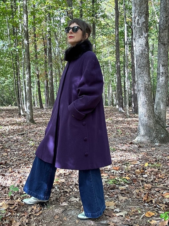 1980s Albert Nipon Purple Wool Coat