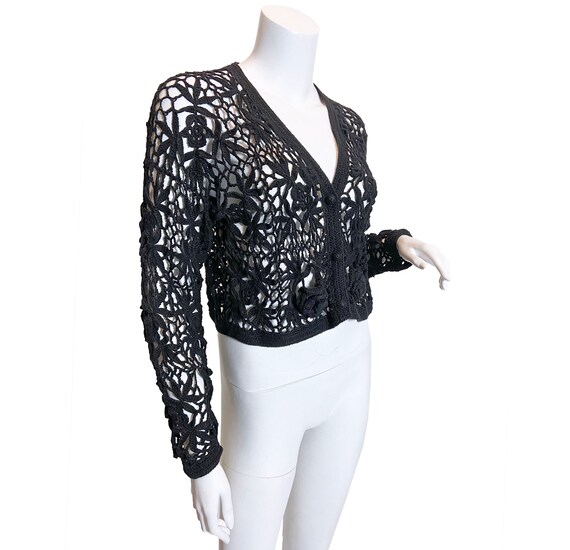 1970s Black Crochet Cardigan