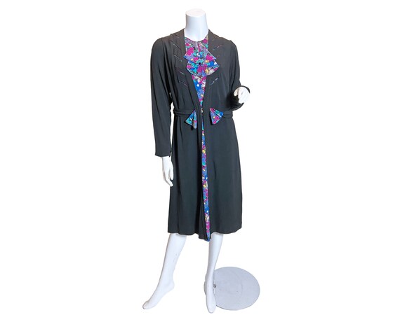1930s Rayon Crepe Dress with Silk Floral Print Ins