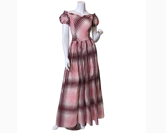 Early 1940s Cotton Plaid Maxi Dress