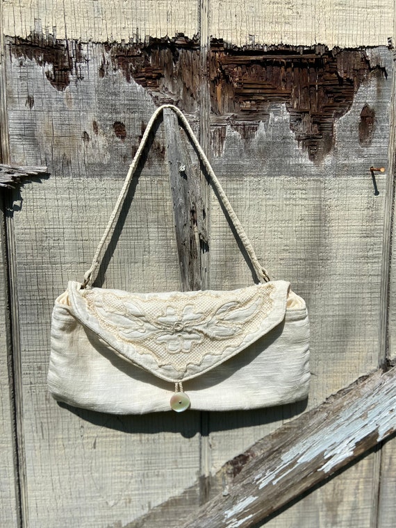 1910s Ivory Colored Linen Purse