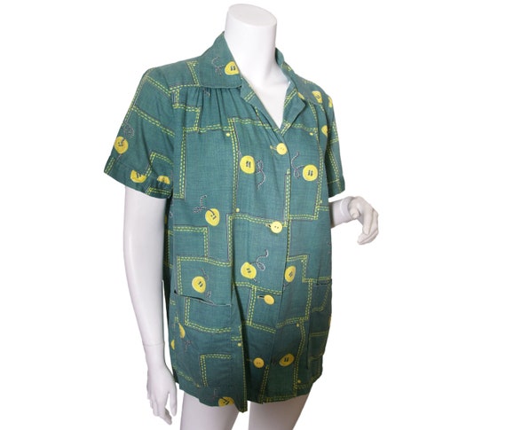 1940s Cotton Button Print Top