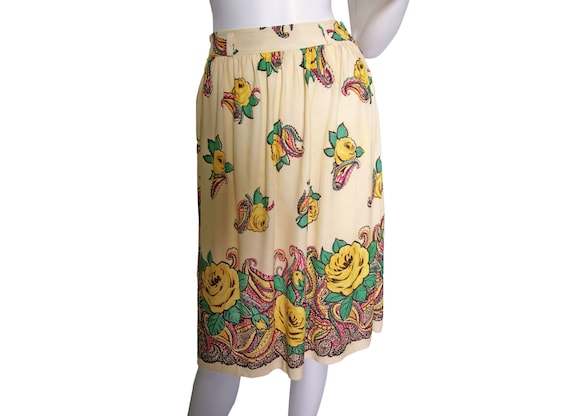 1940s Rayon Jersey Knit Printed Skirt