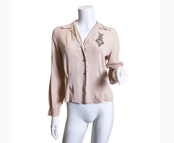 1950s Clock Print Rayon Blouse