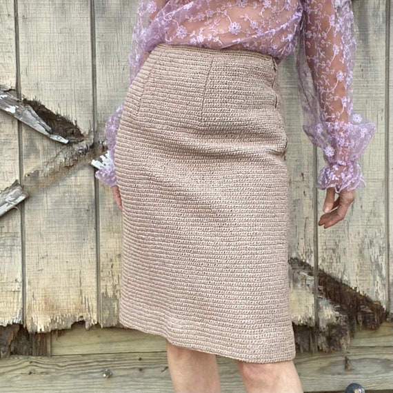 1960s Beige Faux Straw Raffia Pencil Skirt - image 6