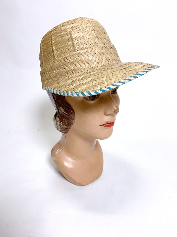 1950s to 60s Straw Cap with Striped Trim - image 5