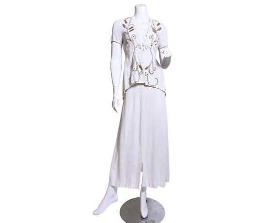 1940s White Rayon Sequin Dress and Jacket Set
