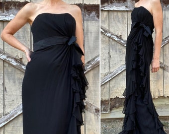 1960 Helena Barbieri Cascading Ruffle Black Chiffon Strapless Dress