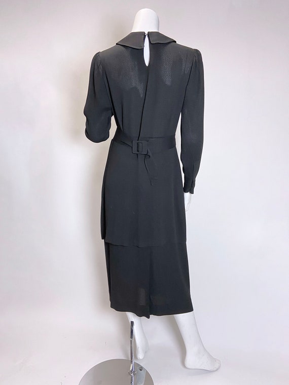 1930s Black Rayon Dress with Fur Pom Poms - image 3