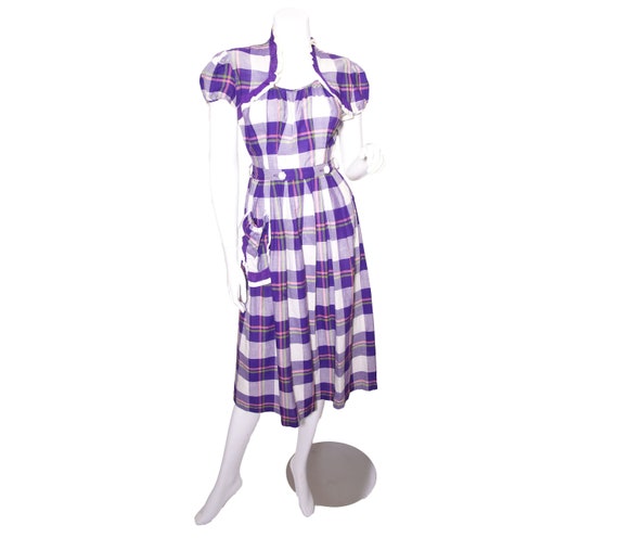 1940s Purple Plaid Cotton Day Dress