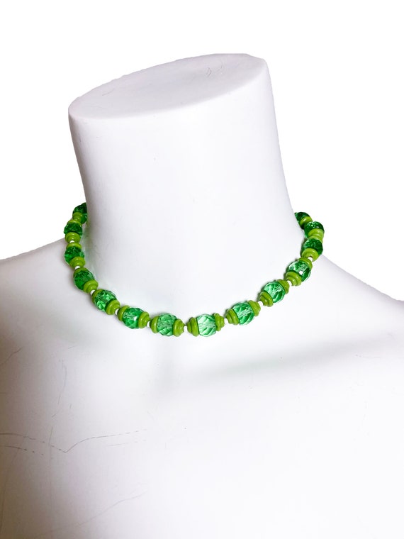 1930s Green Faceted Glass Necklace