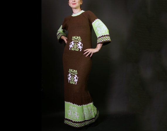 1970s Wool Unicorn Knit Sweater Dress