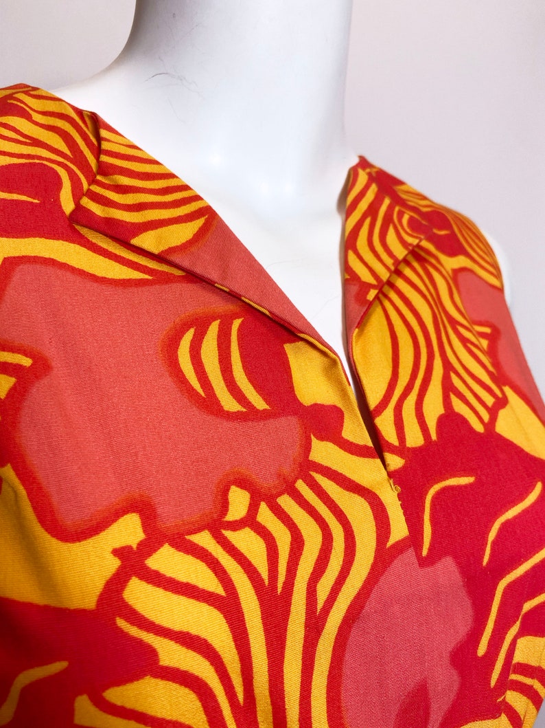 1960s Tropical Op Art Print Dress
