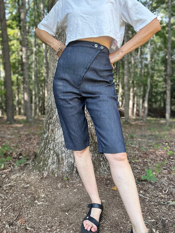 1960s Denim Bermuda Shorts Asymmetric Fly - image 1