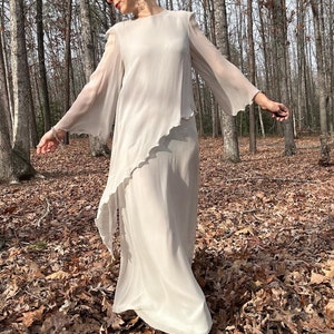 1970s Hanae Mori Silk Georgette Goddess Gown