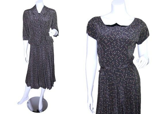 1940s Grey Cold Rayon Floral Dress with Matching J