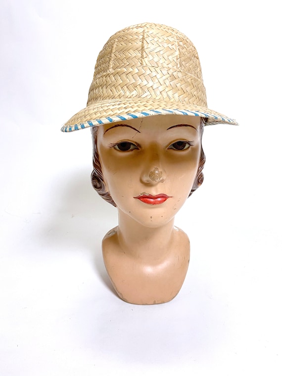 1950s to 60s Straw Cap with Striped Trim - image 2