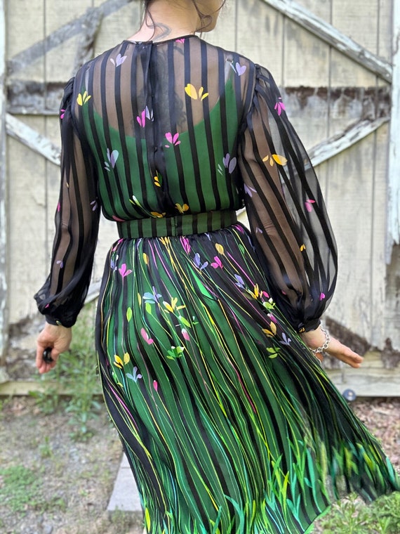 Late 1970s Silk Chiffon Floral Print Dress, XS/S - image 6