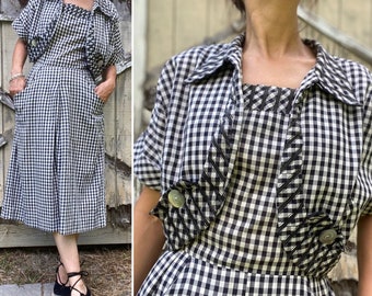 1950s Black and White Gingham Dress with Jacket, M