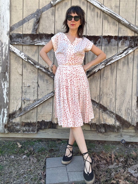 1960s Dot Print Pleated Dress