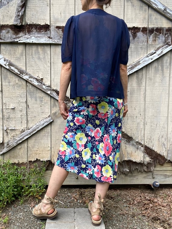 1930s Cold Rayon Floral Sun Dress with Chiffon Ja… - image 4