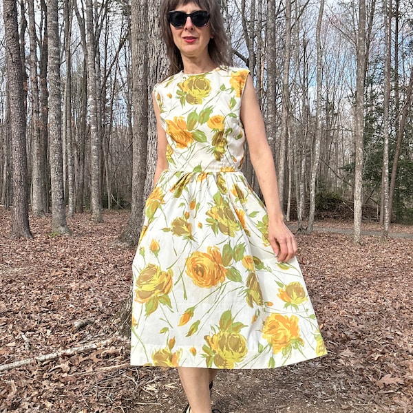 1950er bis 60er Jahre Blumen Print Kleid