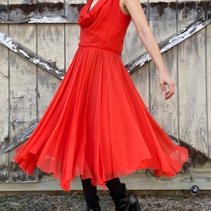 1970s Miss Elliette Red Chiffon Dress, Medium