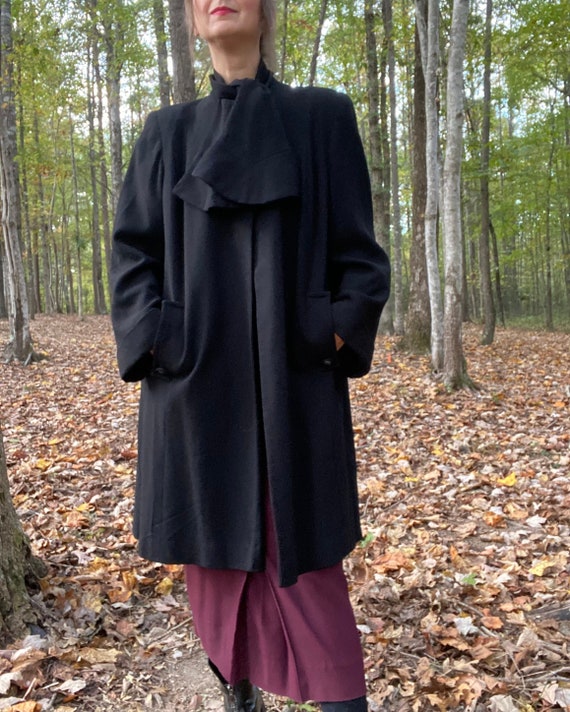 1940s Black Wool Crepe Swing Coat Etsy