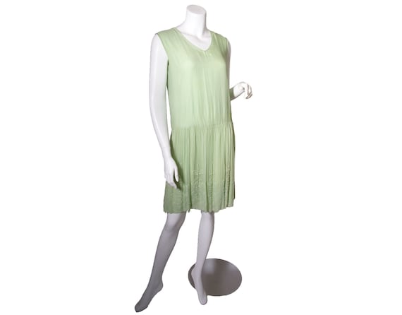 1920s Green Beaded Silk Chiffon Dress
