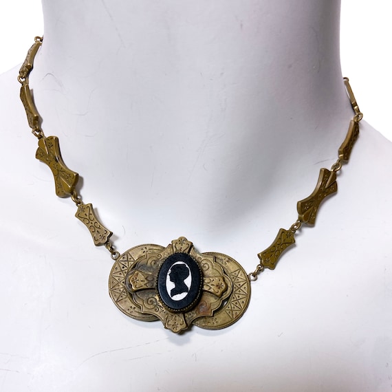 1930s Brass Silhouette Cameo Necklace