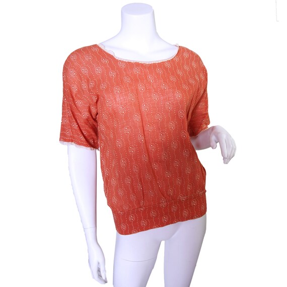 1920s Ladies Cotton Top Orange with White Puff Pa… - image 1