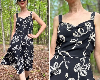 1940s Rayon Bow Print Sundress, Small