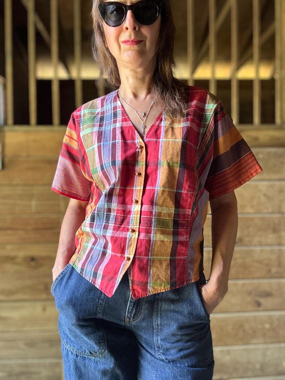 Top a cuadros tenido en hilo de algodon Kenzo de los anos 80 Etsy Espana
