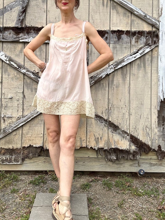 1930s Pink Silk Step in Chemise Teddy, Medium