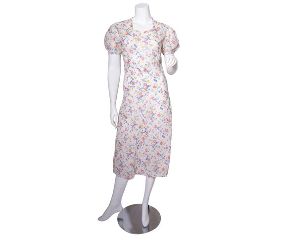 1930s Swiss Dot Cotton Floral Print Dress