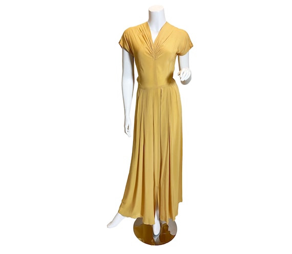 1940s Yellow Rayon Crepe Maxi Dress