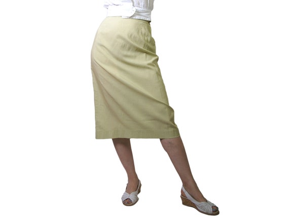 1950s Green Gingham Pencil Skirt