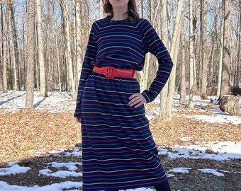 1970s Primary Color Striped Dress Jonathan Logan M/L