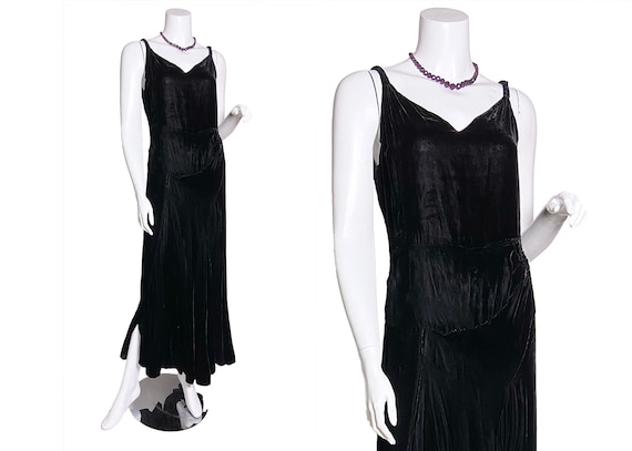 1930s Black Silk Velvet Nancy Couture Dress - image 1
