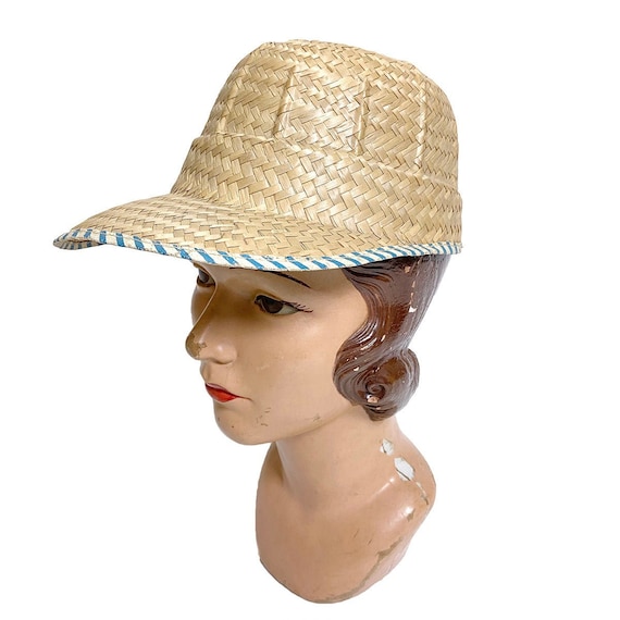 1950s to 60s Straw Cap with Striped Trim - image 1