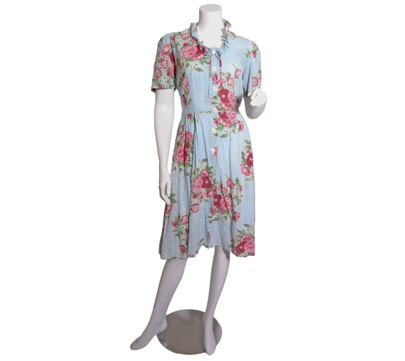 1940s Cotton Floral Print Dress