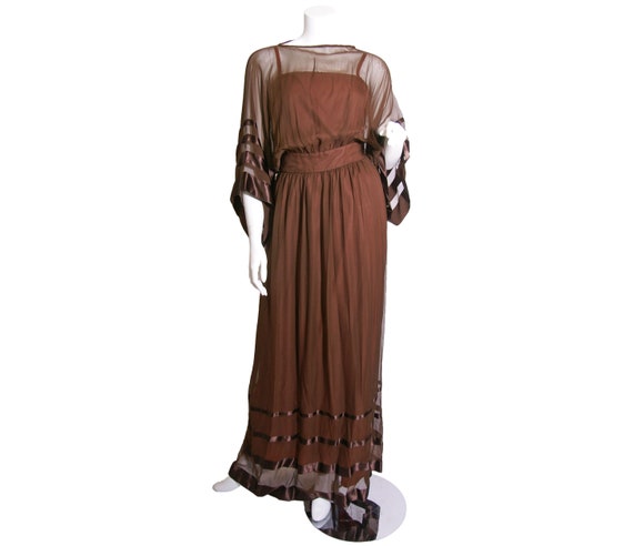 1970s Giorgio Sant Angelo Brown Silk Chiffon Maxi
