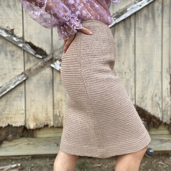 1960s Beige Faux Straw Raffia Pencil Skirt - image 5