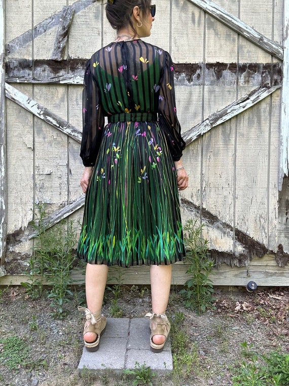 Late 1970s Silk Chiffon Floral Print Dress, XS/S - image 4