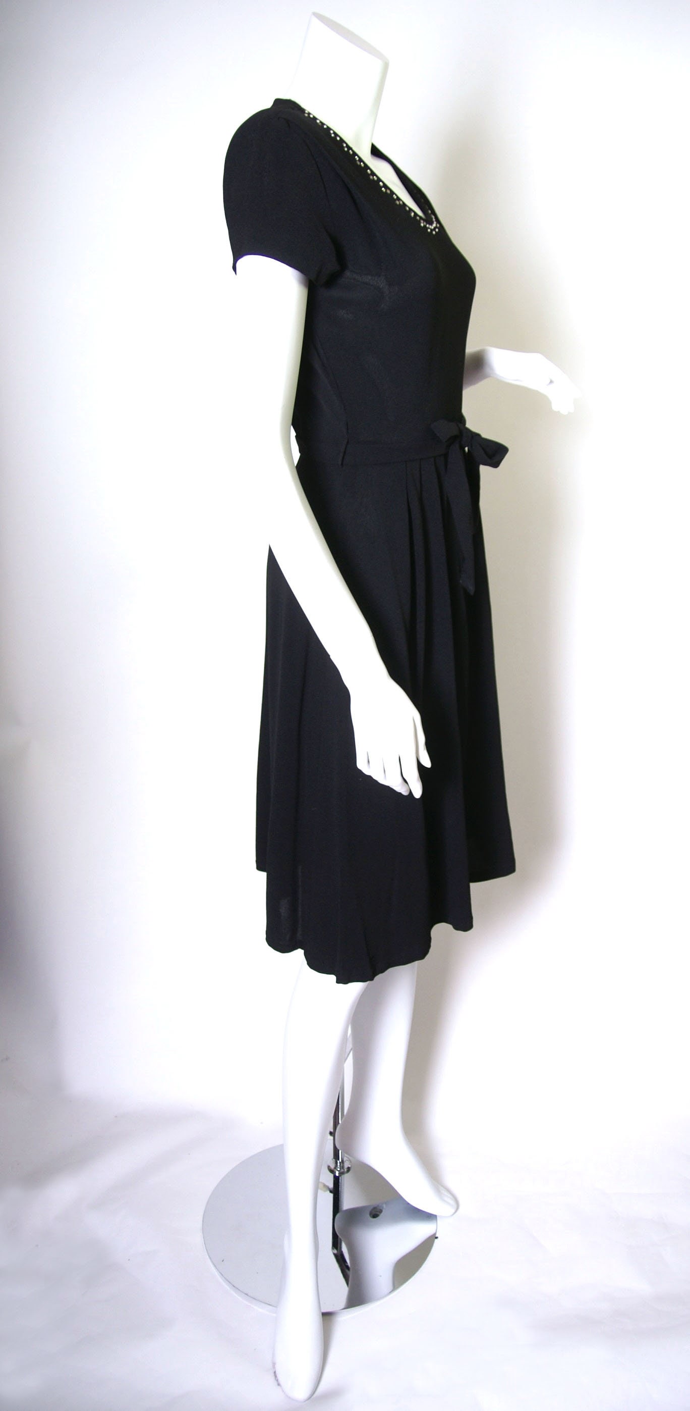 1940s Black Rayon Dress With Rhinestones - Etsy