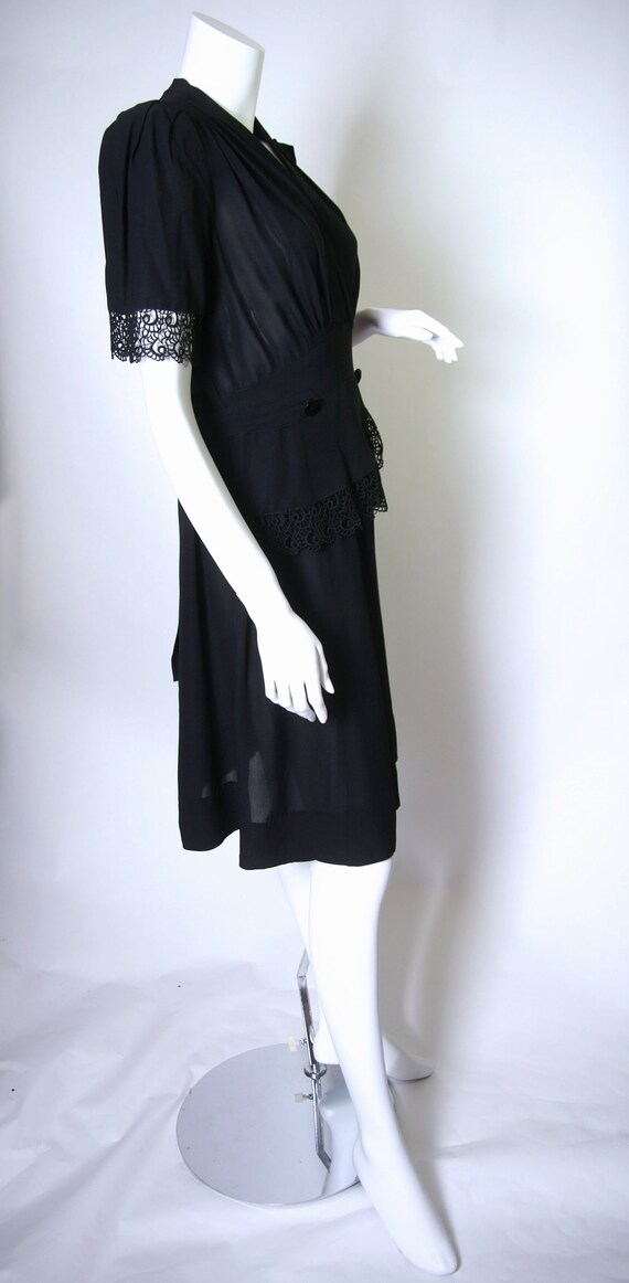 1940s Black Rayon Surplice Dress with Chemical La… - image 4