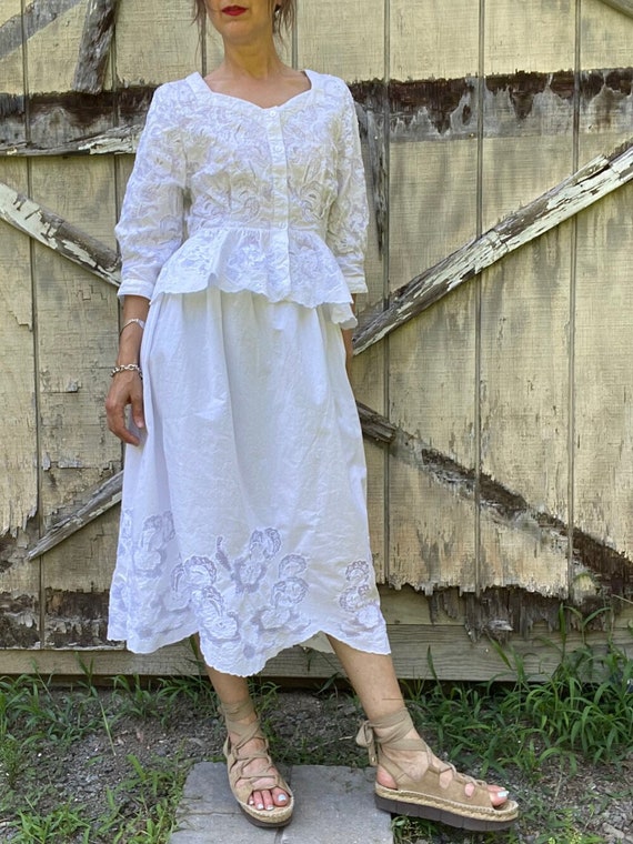 1980s White Cotton Skirt Set, Small - image 2