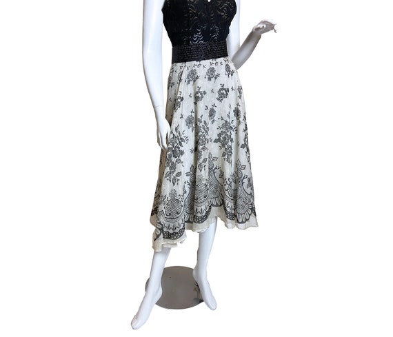 1950s Cotton Organdy Border Print Skirt