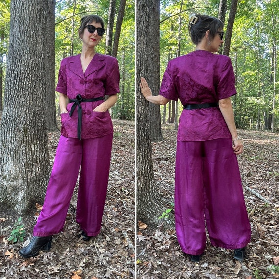 1940s Purple Silk Loungewear Pajama Set - image 1